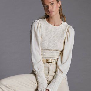 Anthropologie Smocked Puff-Sleeve Top